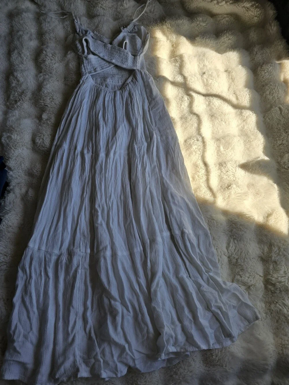 Hollister Flocked White Sundress with Blue Floral Embroidery And Pockets - Picture 3 of 5